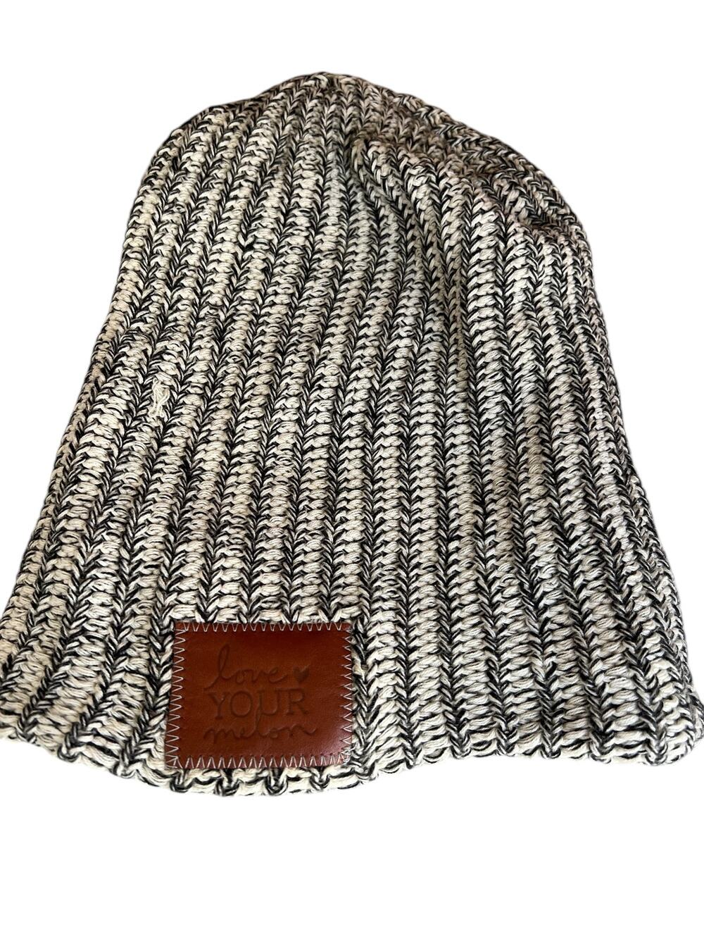 Love Your Melon Chunky Knit Beanie White Black Speckle